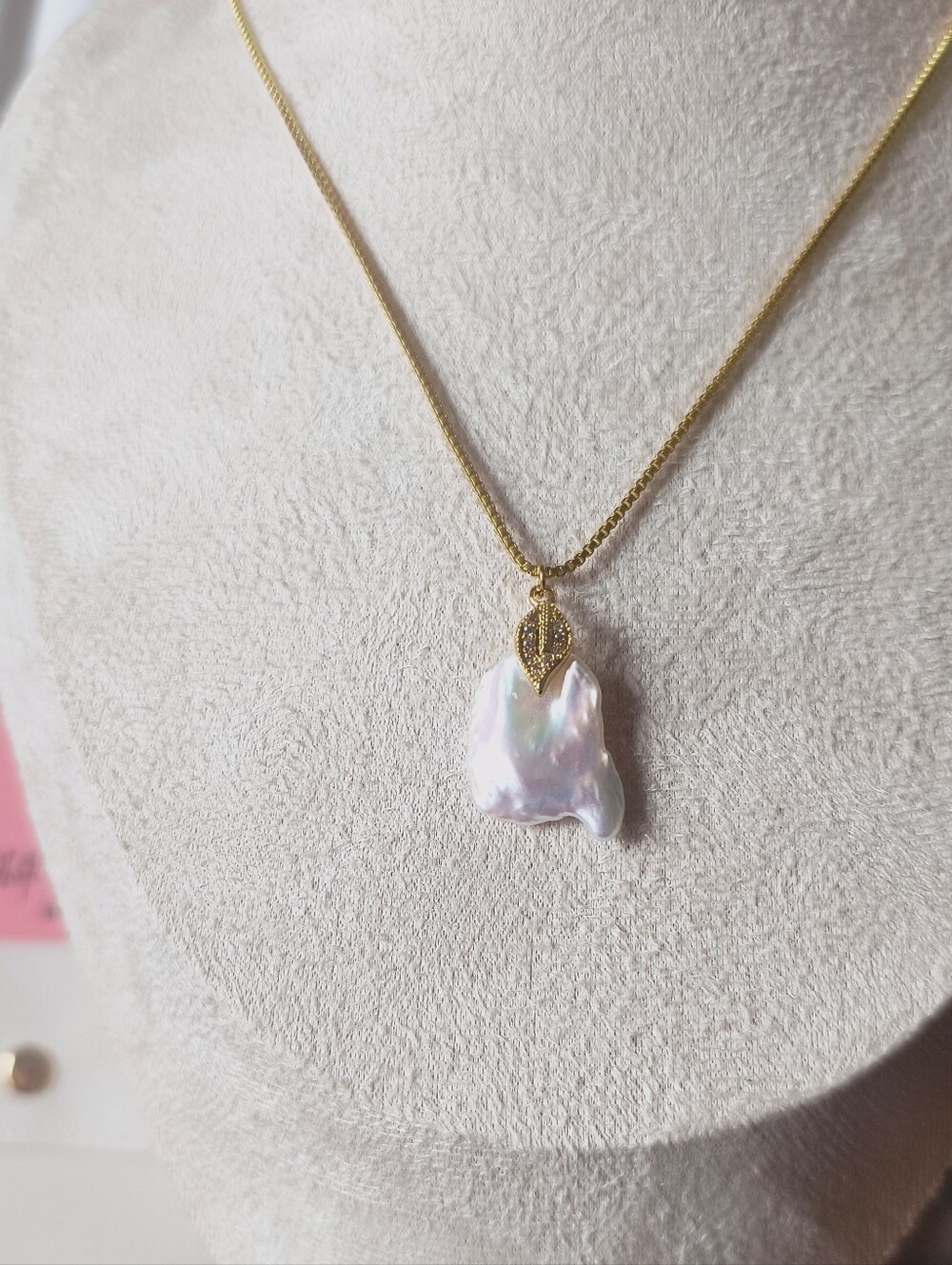 18K Gold Filled Baroque Pearl Pendant Necklace | Cubic Zirconia Accent